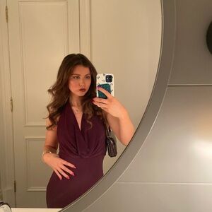 Aritzia Open Back Draped V-Neck Purple Dress